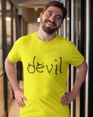 Devil Yellow Cotton Tshirt for Men