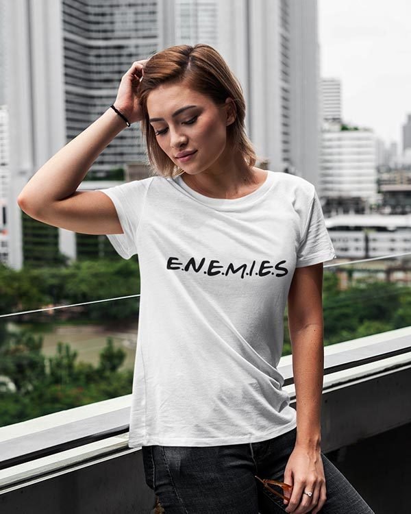 Enemies White Cotton Tshirt for Women
