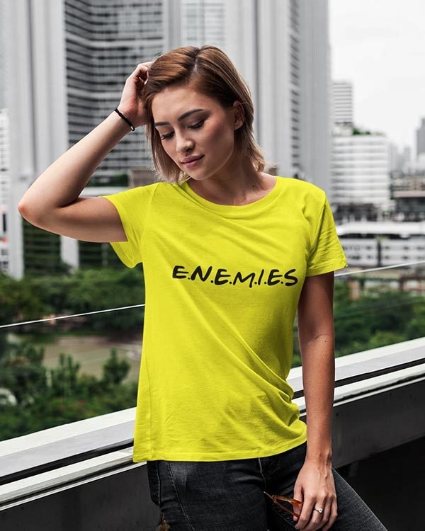 Enemies Yellow Cotton Tshirt for Women