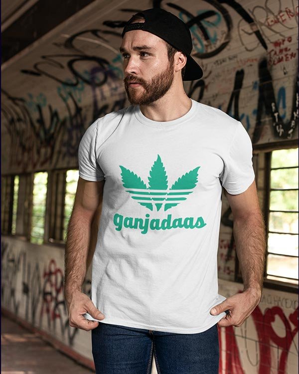 Ganjadaas White Cotton Tshirt for Men