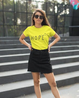 Hope Yellow Cotton Tshirt For Women