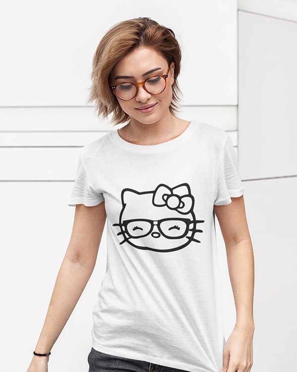 Little Cat (Kitty) White Cotton Tshirt for Women