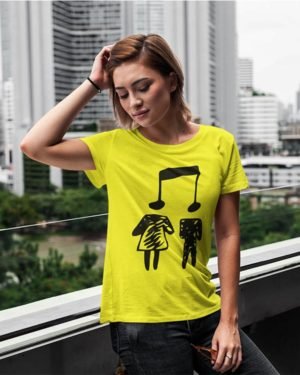 Music Couple Yellow Pure Cotton Tshirt for Women