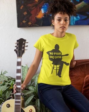 No Pyar Only Guitar Yellow Pure Cotton Tshirt for Women