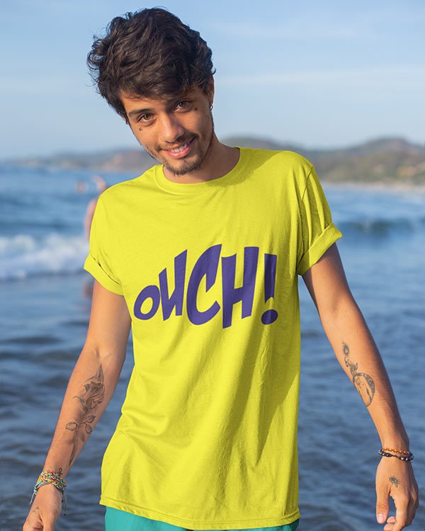 Ohch Yellow Pure Cotton Tshirt for Men