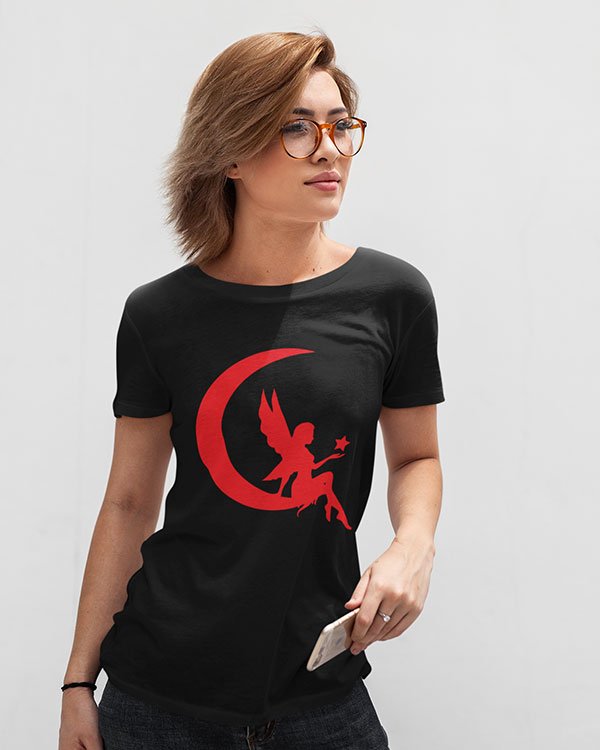 Princess of Moon Black Pure Cotton Tshirt for Women Princess of Moon Black Pure Cotton Tshirt for Women