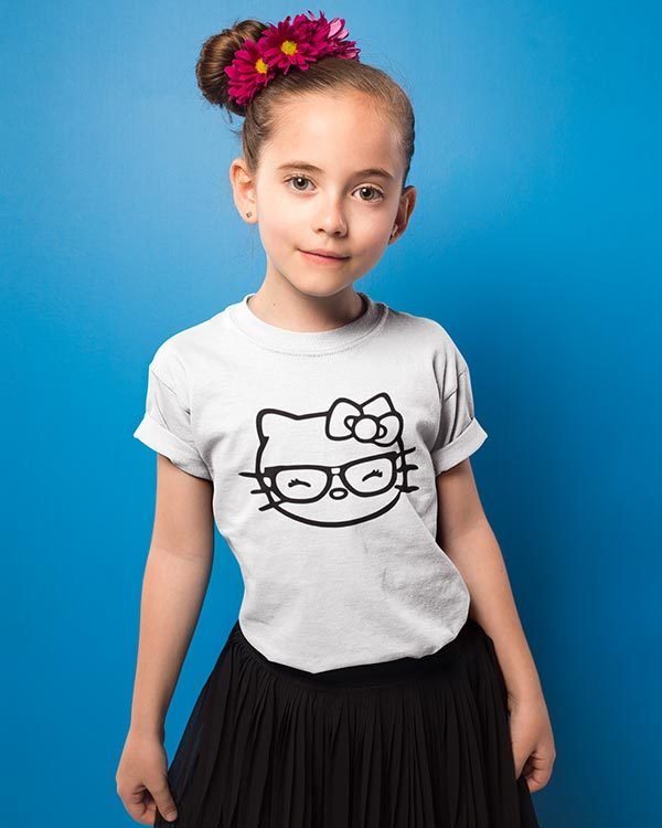 Smiling Kitty Pure Cotton Tshirt for Children White