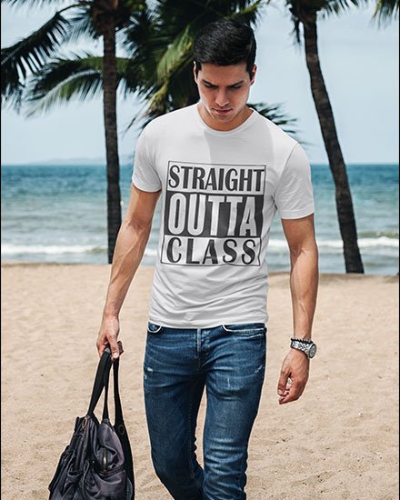 Straight Outta Class White Pure Cotton Tshirt for Men