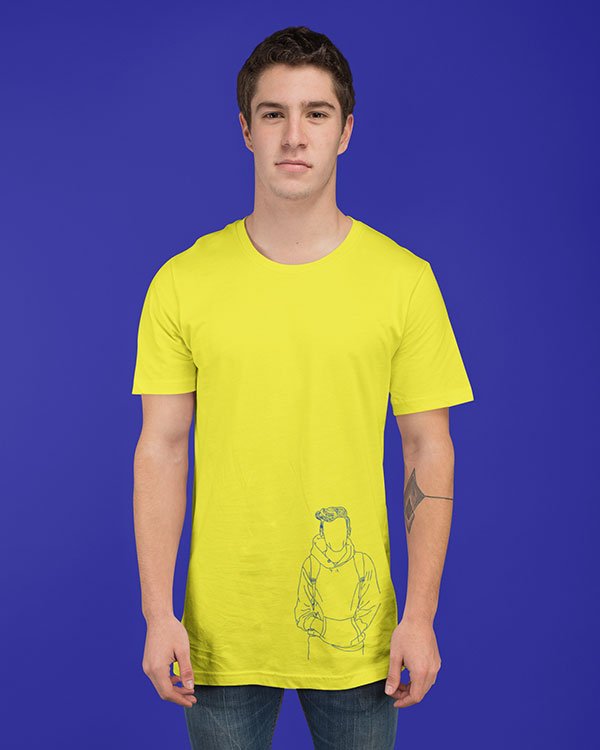 Unknown Traveller Boy with Bag Yellow Cotton Tshirt for Men