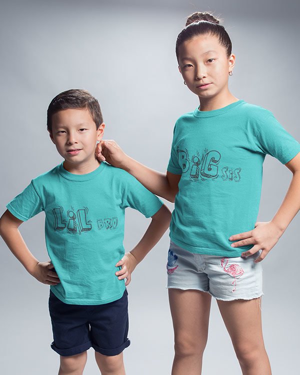 Big Sis Lil Bro Pure Cotton Tshirt for Siblings Sky Blue