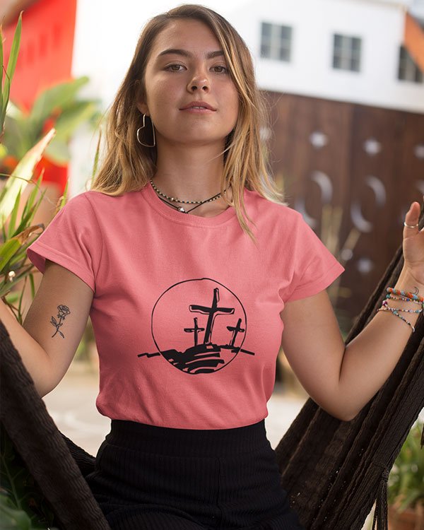 Christian Church Symbol Pure Cotton Tshirt for Women Pink