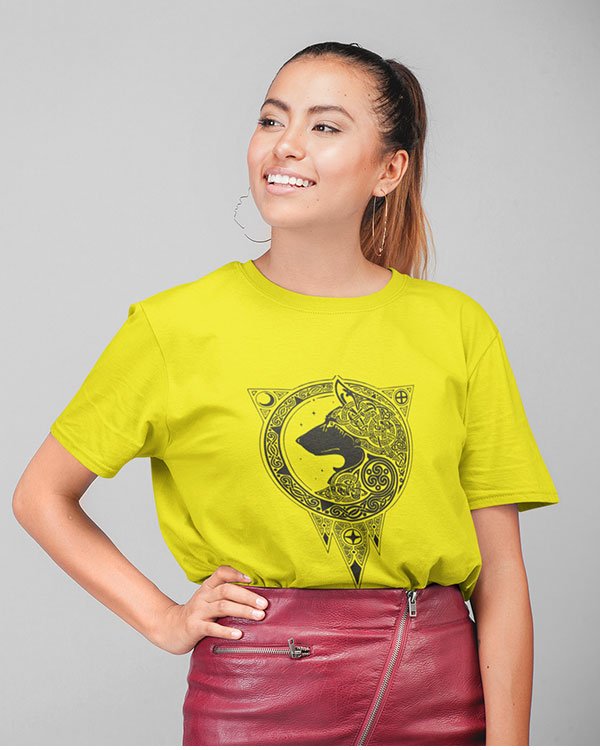 Designer Animated Dog Pure Cotton Tshirt for Women Yellow