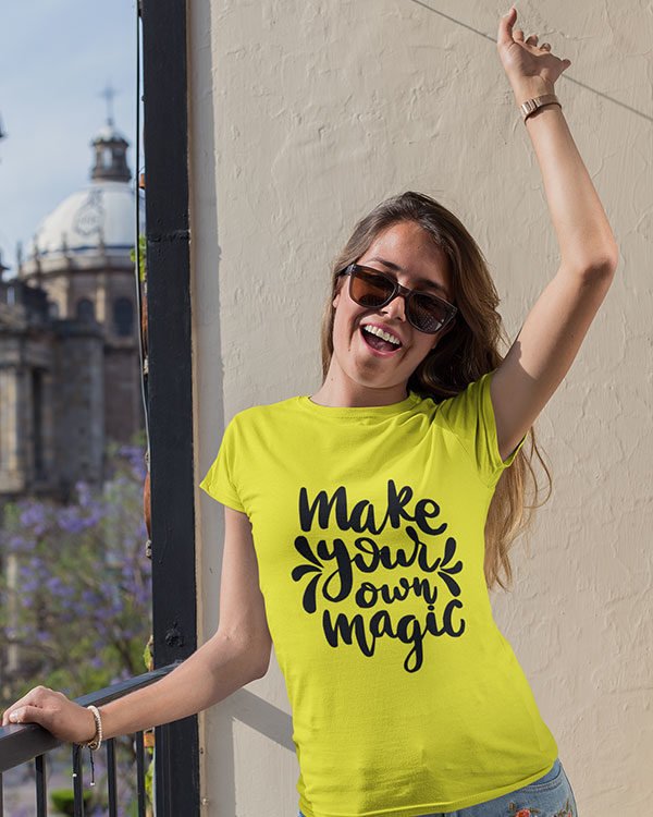 Make Your Own Magic Animated Pure Cotton Tshirt for Women Yellow