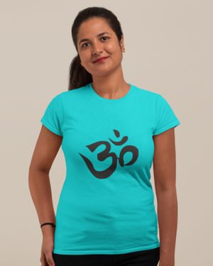 Om Hindu Symbol Pure Cotton Tshirt for Women Sky Blue