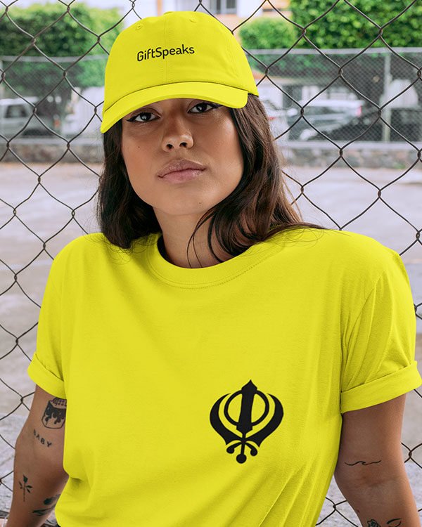 Sikh Symbol Pure Cotton Tshirt for Women Yellow