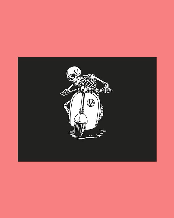 Skeleton on Scooter Boy Animated Pure Cotton Tshirt for Men Pink Design