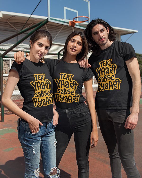 Teri Yaari Sabse Pyari Pure Cotton Tshirt for Groups Black