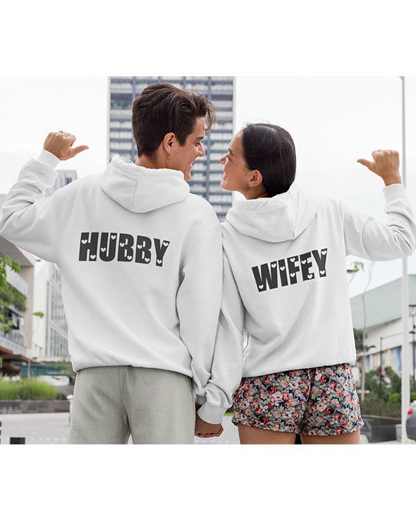 Hubby Wifey Pure Cotton hoodies for Couples white