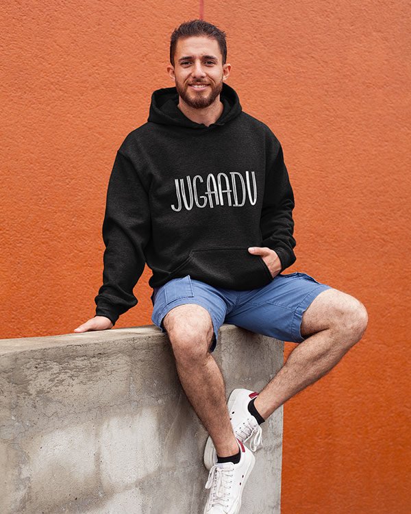 Jugaadu Funky Pure Cotton Hoodie for Men Black