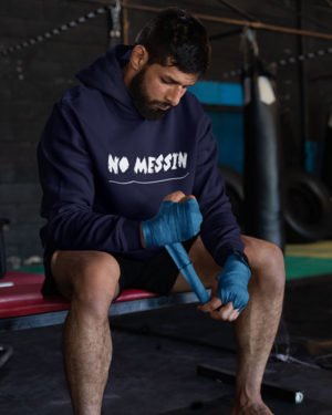No Messin Animated Pure Cotton Hoodie for Men Dark Blue