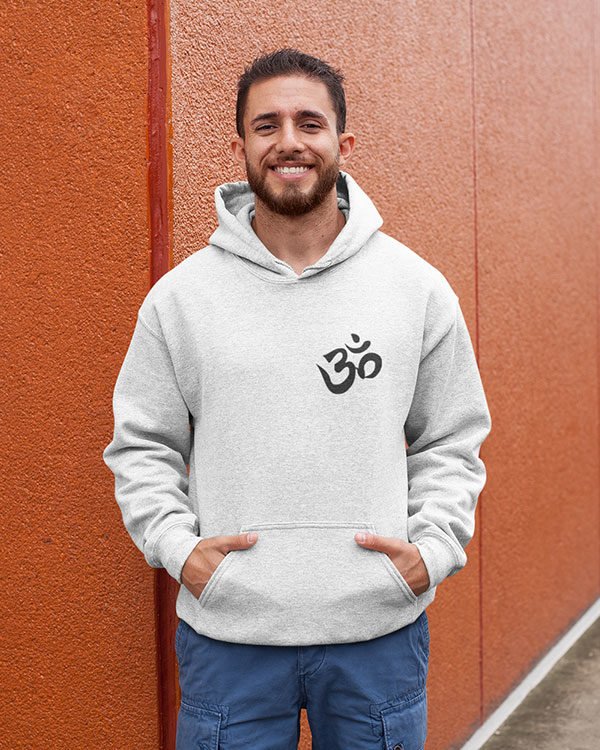 Om Pure Cotton Hoodie for Religious Men White