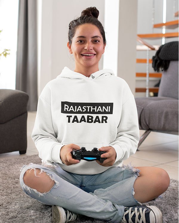 Rajasthani Taabar Pure Cotton Hoodie for Regional Women White