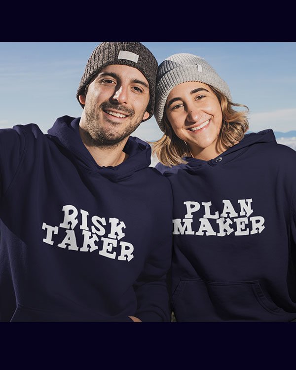 Risk Taker Plan Maker Pure Cotton hoodies for Couples Dark Blue