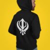 Sikh Symbol Pure Cotton Hoodie for Religious Men Black