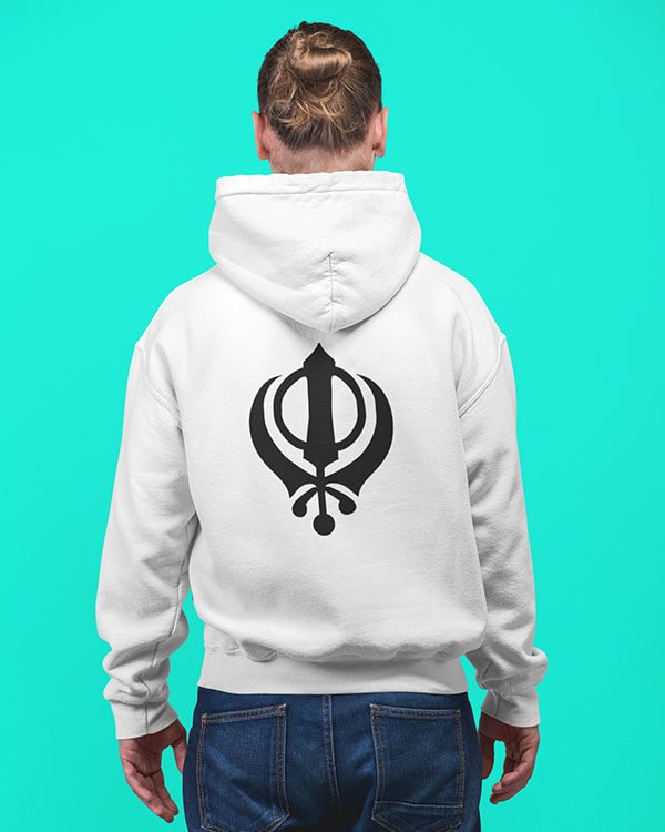 Sikh Symbol Pure Cotton Hoodie for Religious Women White