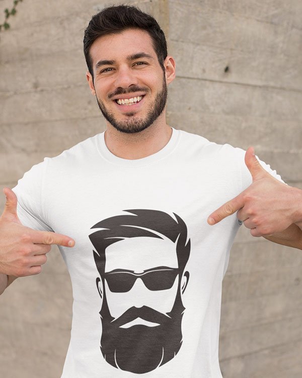 Bearded Face Animated Pure Cotton Tshirt for Men White