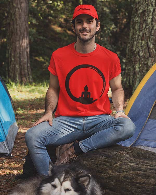 Buddha In The Circle Pure Cotton Religious Tshirt For Men Red