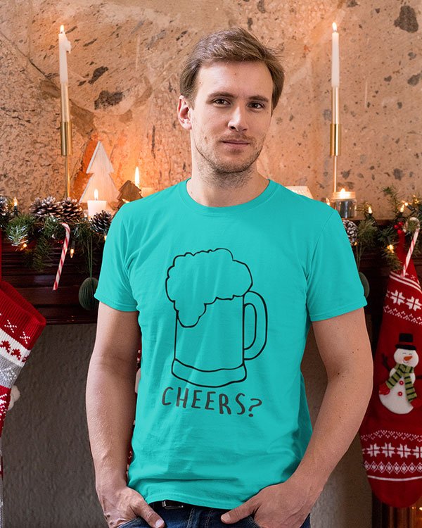 Cheers Beer Animated Pure Cotton Tshirt for Men Sky Blue