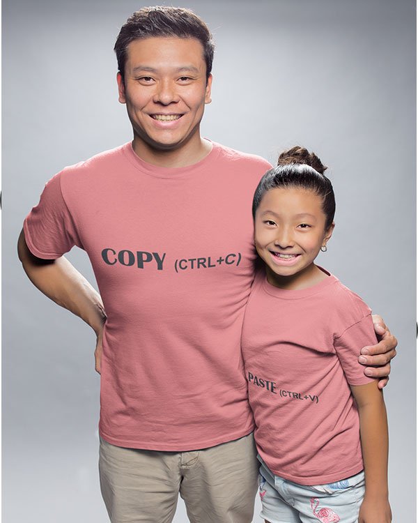Copy Paste Pure Cotton Tshirt For Father Daughter Pink