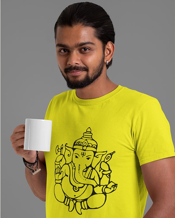 Ganesha Animated Pure Cotton Tshirt for Men Yellow