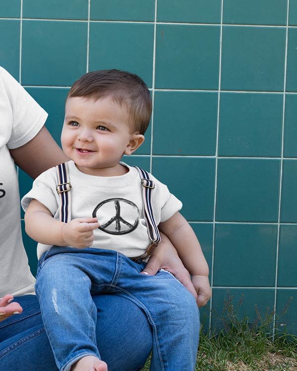Peace Symbol Pure Cotton Tshirt For Toddlers White