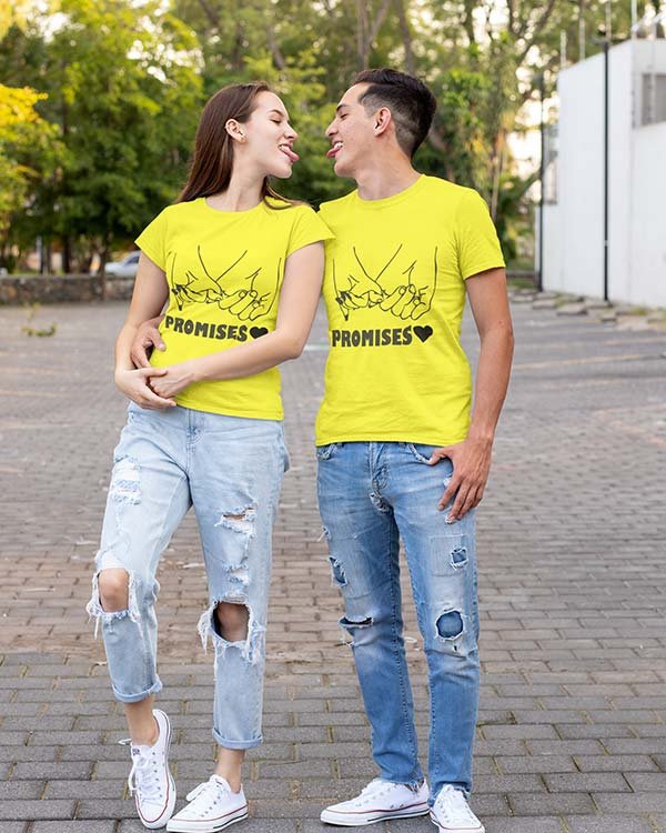 Promises Of Love and Togetherness Pure Cotton Tshirts For Couple Yellow