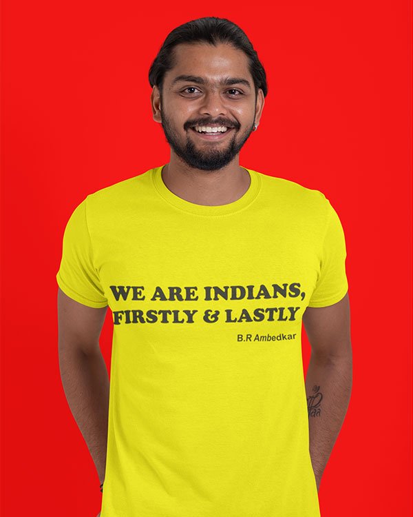 We are Indians Firstly and Lastly Pure Cotton Religious Tshirt For Men Yellow
