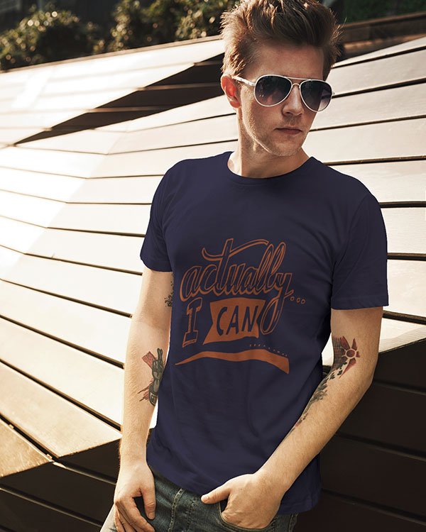 Actually I Can Pure Cotton Tshirt for Men Dark Blue