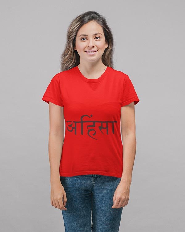 Ahinsa Pure Cotton Religious Tshirt For Women Red