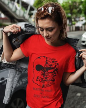 Beautiful Mind Devil Face Pure Cotton Tshirt for Women Red