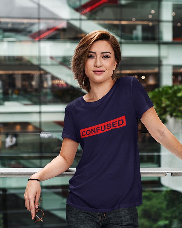 Confused Pure Cotton Tshirt for Women Dark Blue
