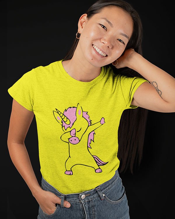 Dabbing Unicorn Pure Cotton Tshirt for Women Yellow