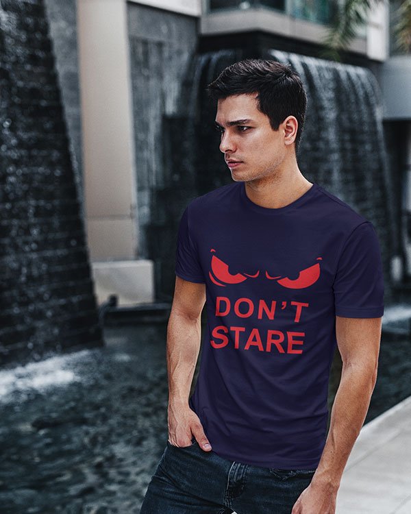 Don't Stare Pure Cotton Tshirt for Men Dark Blue