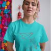 Flying Planes Pure Cotton Tshirt for Women Sky blue