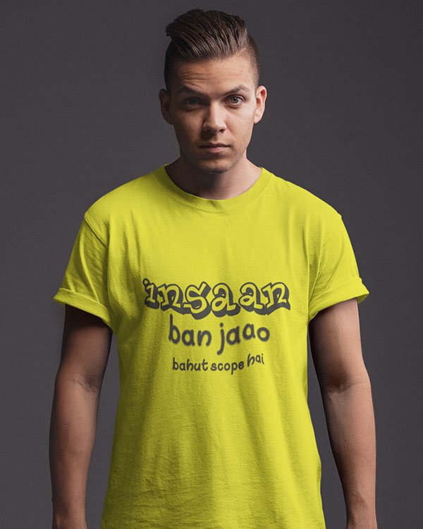 Insaan Ban Jao Pure Cotton Tshirt for Men Yellow