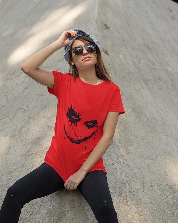 Joke Smile Paint Pure Cotton Tshirt For Women Red