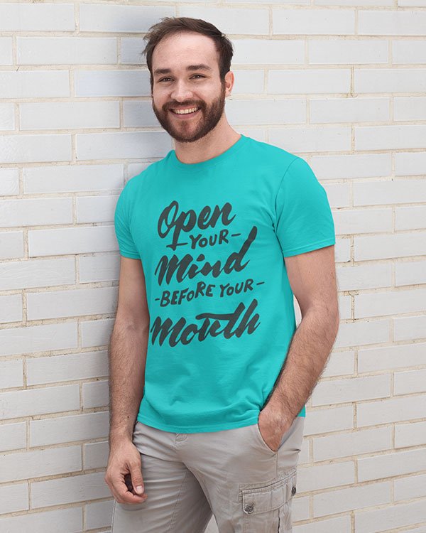 Open Mouth Before Mind Pure Cotton Tshirt for Men Sky Blue