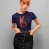 Peek a Boo Pure Cotton Tshirt For Women Navy Blue