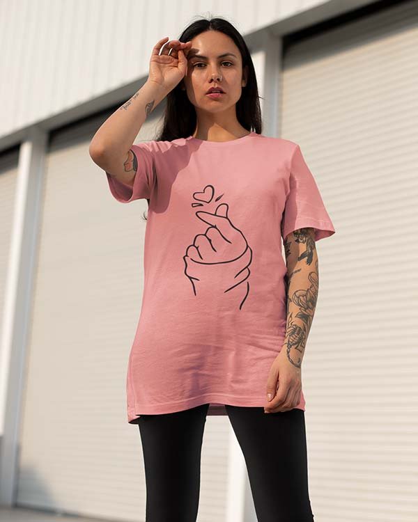 Snap Heart Pure Cotton Tshirt For Women Pink