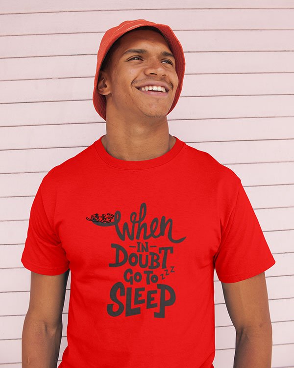 When in Doubt Go to Sleep Pure Cotton Tshirt for Men Red